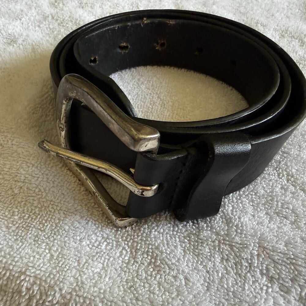 Vintage Y2K Men’s Black Leather Belt Size 38 Nickel Buckle